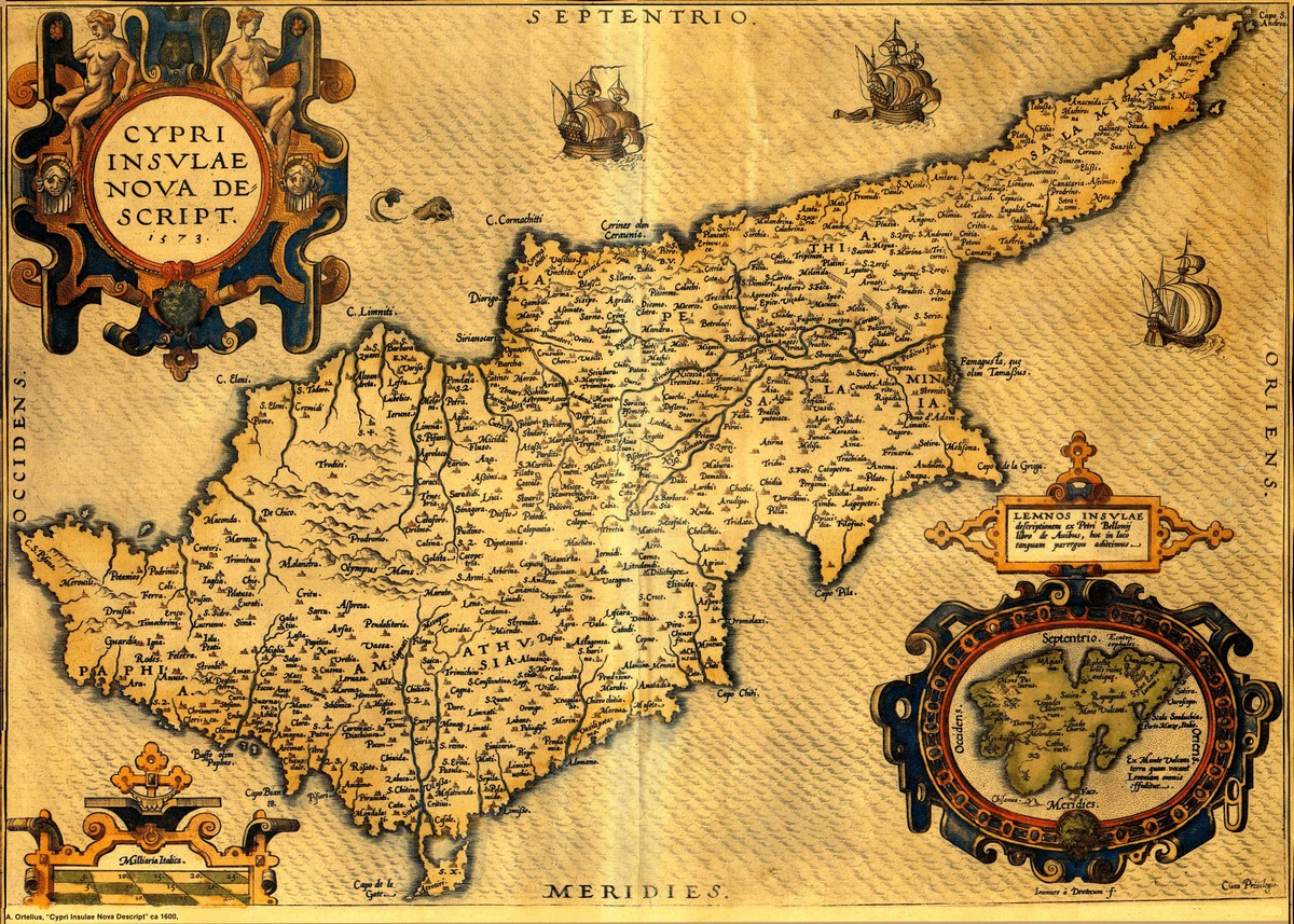 Abraham ORTELIUS (εκδότης), Ioannes a DEUTECUM (χαρτογράφος), 'Cypri Insulae Nova Descript. 1573.' (350x495mm) σελίδα 52, Theatrum Orbis Terrarum, Αμβέρσα 1600. Λατινικά. Έγχρωμος. 