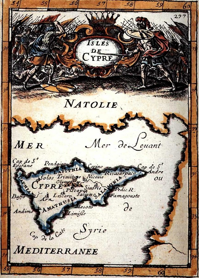 Alain Manesson MALLET, 'Isles de Cypre' (140x98mm) σελίδα 297, Description de l' Univers, Paris 1683. Γαλλικά. Έγχρωμος. 