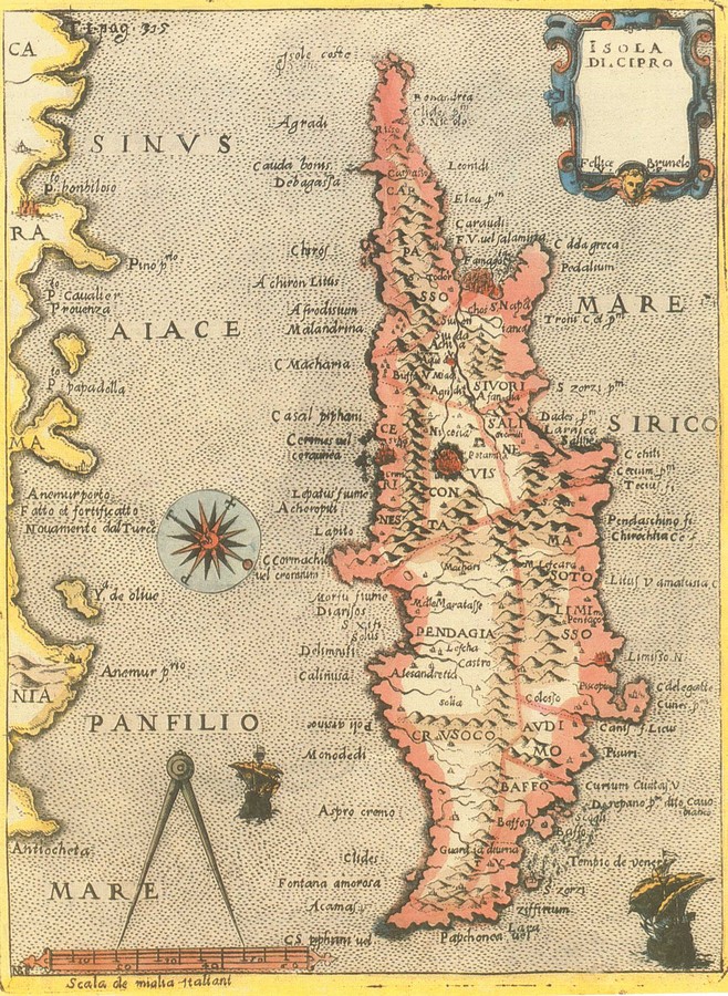 Alfonsus LASOR A VAREA (SAVONAROLA), 'Isola di Cipro, Fellice Brunelo, V.F.' (205x152mm), Universus Terrarum Orbis, Patavia 1713. Λατινικά. Έγχρωμος. 